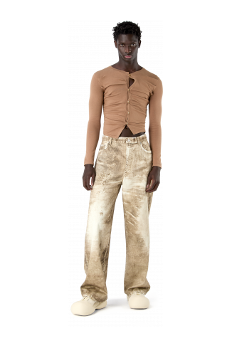 CORDUROY PRINT DENIM LOOSE JEANS BEIGE