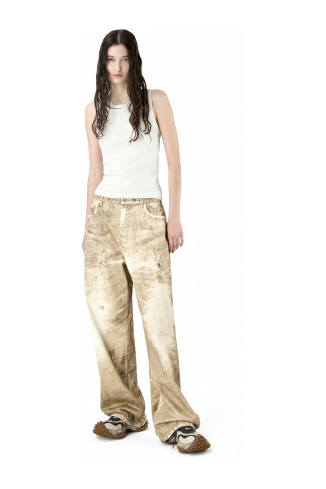 CORDUROY PRINT DENIM LOOSE JEANS BEIGE