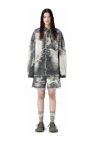 CORDUROY PRINT DENIM SHIRT BLACK