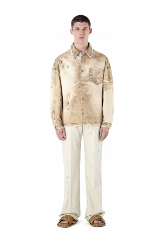 CORDUROY PRINT DENIM SHIRT BEIGE