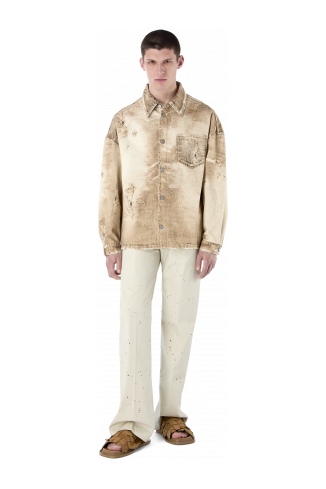 CORDUROY PRINT DENIM SHIRT BEIGE