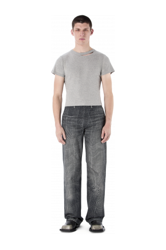 DISTORTED TARTAN PRINT DENIM JEANS NERO