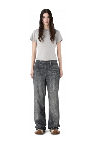 DISTORTED TARTAN PRINT DENIM JEANS NERO