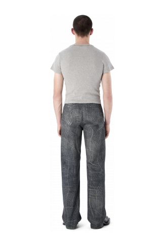 DISTORTED TARTAN PRINT DENIM JEANS NERO