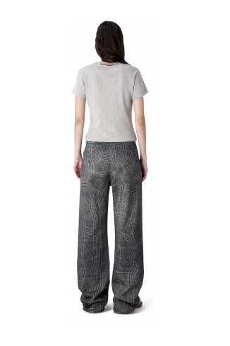 DISTORTED TARTAN PRINT DENIM JEANS NERO