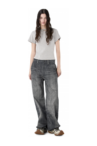 DISTORTED TARTAN PRINT DENIM JEANS NERO