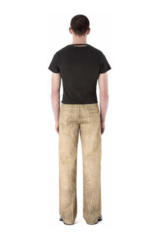 DISTORTED TARTAN PRINT DENIM JEANS MARRONE