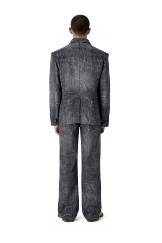 DISTORTED TARTAN PRINT DENIM BLAZER SCHWARZ