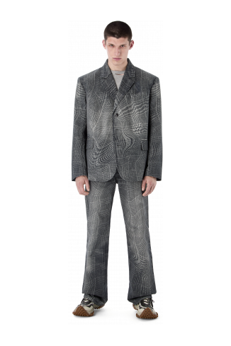 DISTORTED TARTAN PRINT DENIM BLAZER SCHWARZ