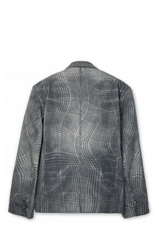 Back view of DISTORTED TARTAN PRINT DENIM BLAZER BLACK