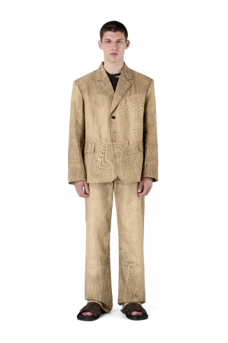 DISTORTED TARTAN PRINT DENIM BLAZER BRAUN