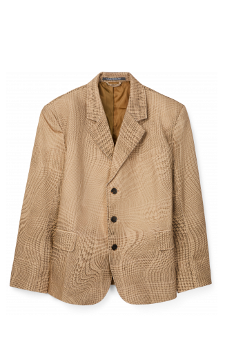 Side view of DISTORTED TARTAN PRINT DENIM BLAZER BROWN