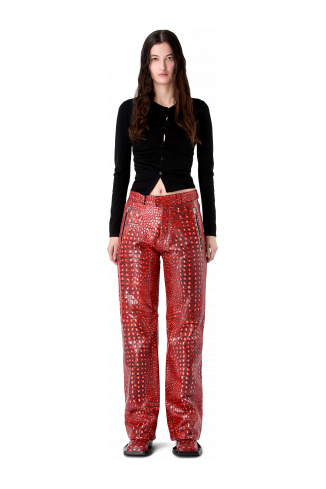LEATHER MOTO TROUSERS RED