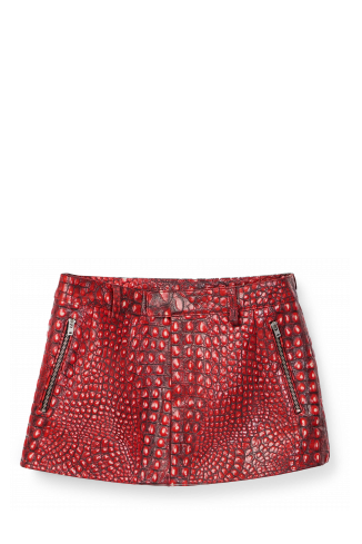 LEATHER MOTO MINI SKIRT Vermell