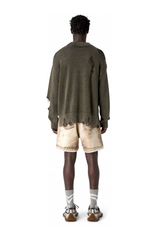 DISTRESSED KINT CUT-OUT CREWNECK NERO SBIADITO