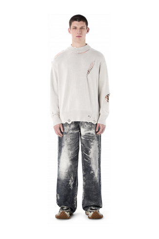 DISTRESSED KINT CUT-OUT CREWNECK GRIGIO CHIARO