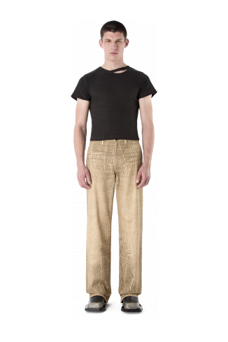 CUT-OUT RIBBED SLIM FIT T-SHIRT NERO SBIADITO