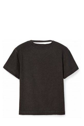 CUT-OUT RIBBED SLIM FIT T-SHIRT NERO SBIADITO