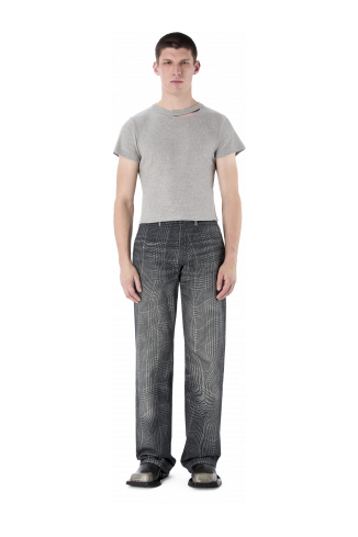 CUT-OUT RIBBED SLIM FIT T-SHIRT GRIGIO MELANGE