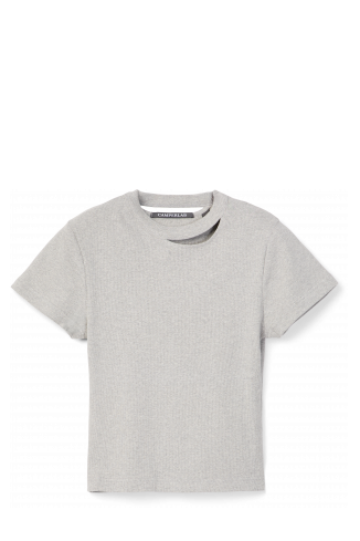 CUT-OUT RIBBED SLIM FIT T-SHIRT GRIGIO MELANGE