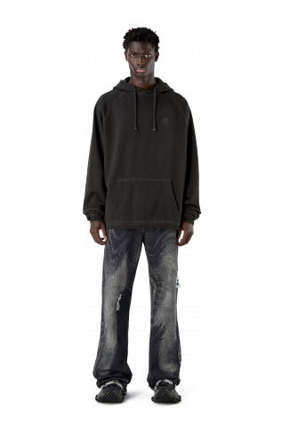 LOGO BOXY HOODIE NERO SBIADITO