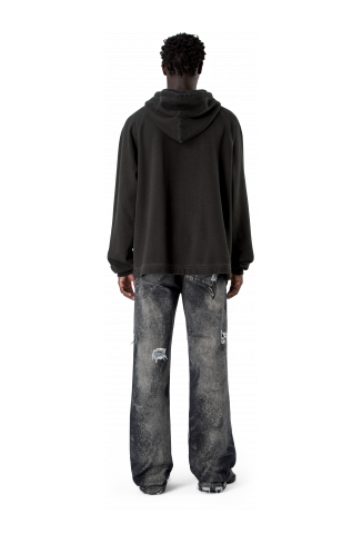 LOGO BOXY HOODIE NERO SBIADITO