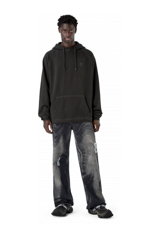 LOGO BOXY HOODIE NERO SBIADITO