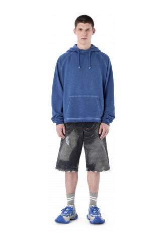 LOGO BOXY HOODIE INDACO SBIADITO