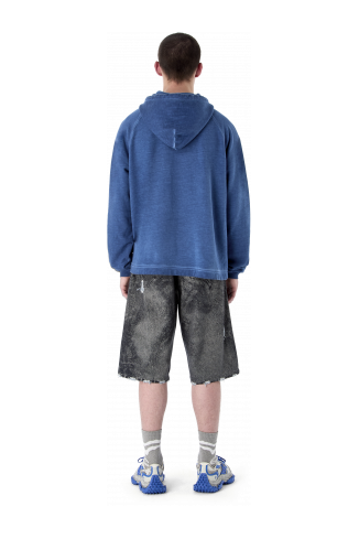 LOGO BOXY HOODIE INDACO SBIADITO