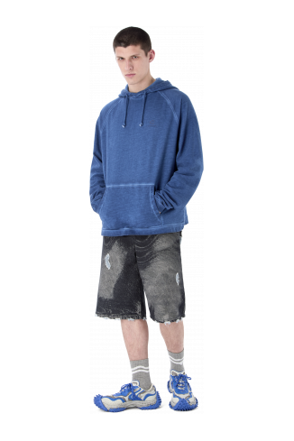 LOGO BOXY HOODIE INDACO SBIADITO