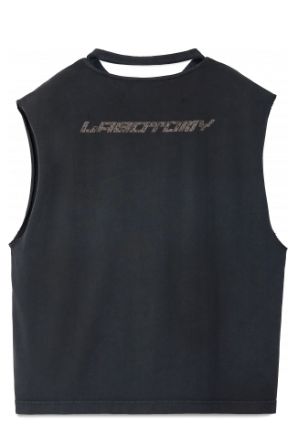 Side view of ARTWORK SLEEVELESS TANK TOP BLACK