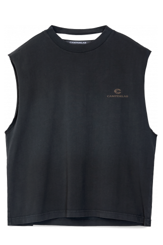 Back view of ARTWORK SLEEVELESS TANK TOP BLACK