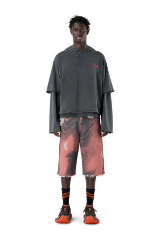 LAYERED JERSEY HOODIE NEGRO DESTEÑIDO