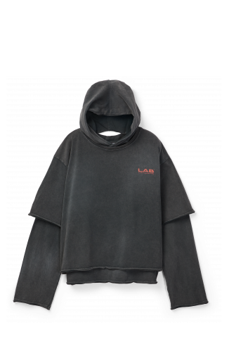 LAYERED JERSEY HOODIE NEGRO DESTEÑIDO