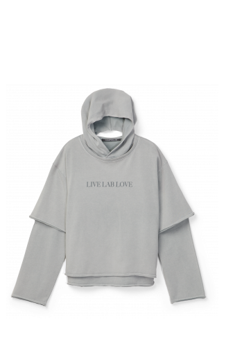 LAYERED JERSEY HOODIE Hellgrau