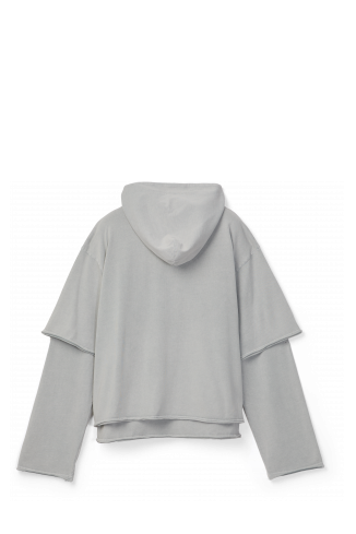 Back view of LAYERED JERSEY HOODIE LIGHT Gray