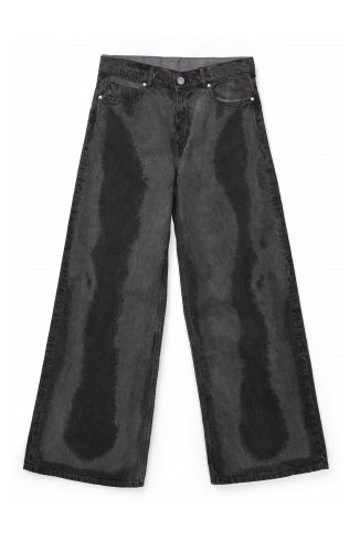 Side view of PAINT LASER BOOT CUT JEANS BLACK