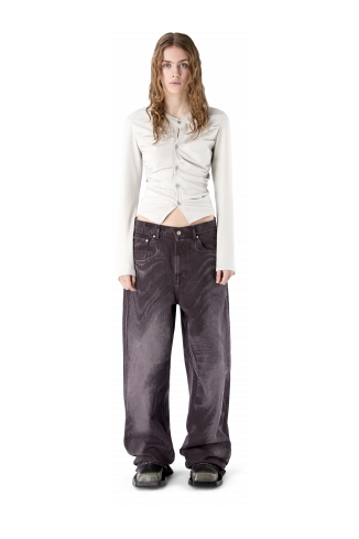 DISTORTED LASER LOOSE FIT JEANS BURGUNDY