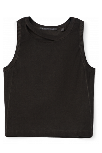 CUT-OUT RIBBED TANK TOP NERO SBIADITO