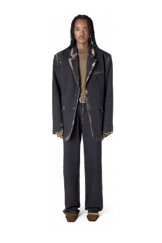 WASHED PRINT DENIM BLAZER BLAZER EN DENIM IMPRIMÉ DÉLAVÉ<br/>NOIR