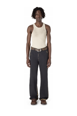 WASHED PRINT DENIM JEANS BLACK