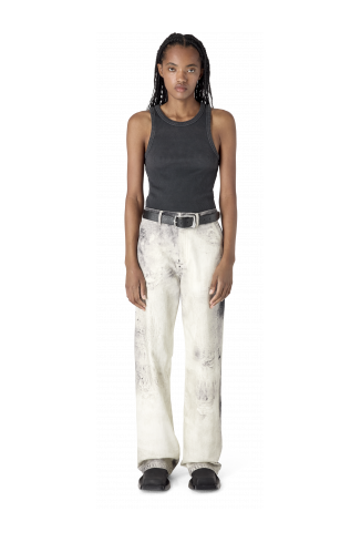 WASHED PRINT DENIM JEANS BLANC TRENCAT