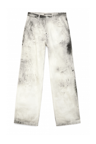 Side view of WASHED PRINT DENIM JEANS WASHED PRINT DENIM JEANS <br/>OFF WHITE
