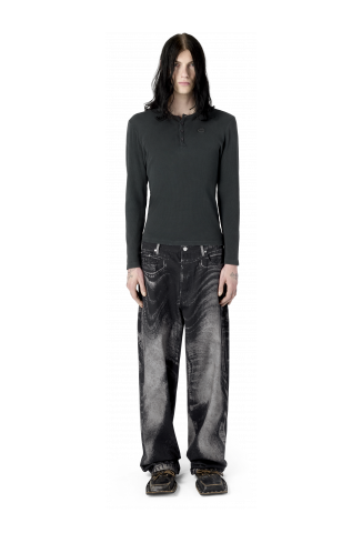 DISTORTED PRINT LOOSE JEANS BLACK-GREY