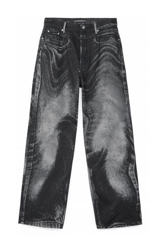 Side view of DISTORTED PRINT LOOSE JEANS DISTORTED PRINT LOOSE JEANS <br/>BLACK-GREY