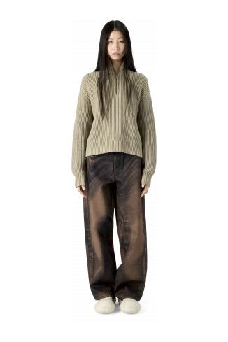 DISTORTED PRINT LOOSE JEANS DISTORTED PRINT LOOSE JEANS <br/>BROWN-BLACK
