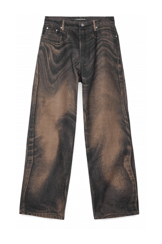 Side view of DISTORTED PRINT LOOSE JEANS DISTORTED PRINT LOOSE JEANS <br/>BROWN-BLACK
