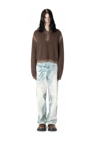 DISTORTED PRINT LOOSE JEANS LIGHT BLUE-OFF WHITE
