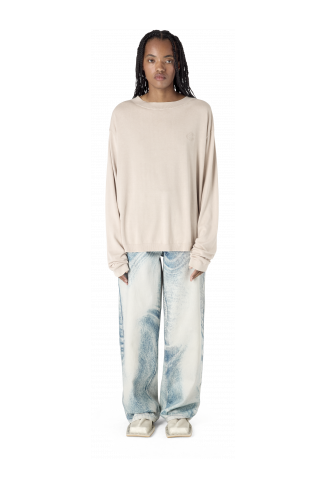 DISTORTED PRINT LOOSE JEANS LIGHT BLUE-OFF WHITE
