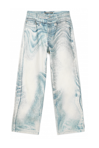 Side view of DISTORTED PRINT LOOSE JEANS DISTORTED PRINT LOOSE JEANS <br/>LIGHT BLUE-OFF WHITE